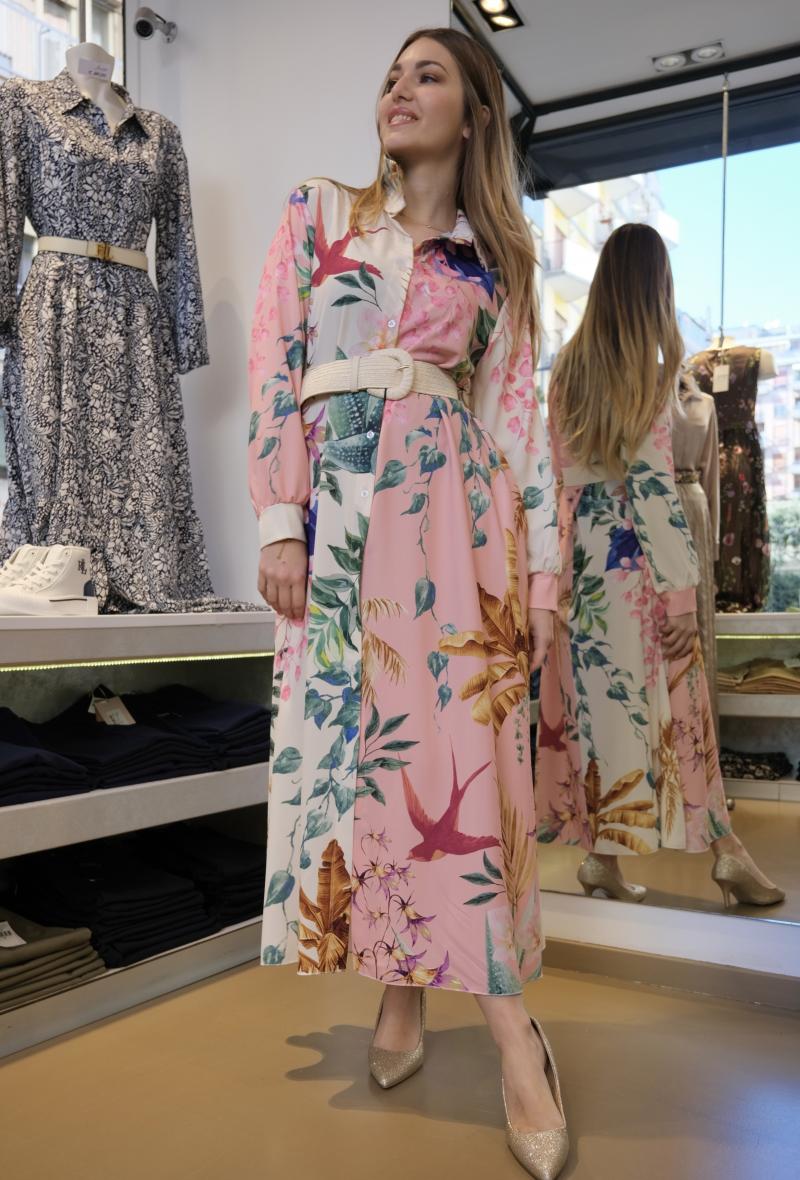 Long floral print shirtdress Pink<br />(<strong>LM LULU'</strong>)
